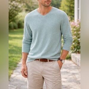 Calvin Klein V-Neck Linen Sweater Sea Foam Blue - Size S